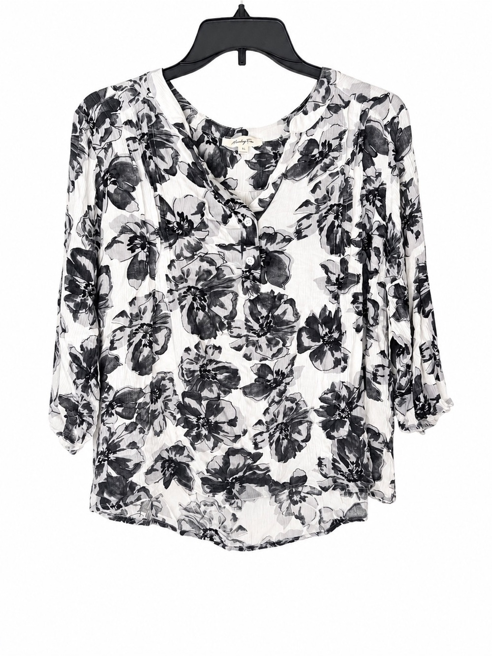 Monday Fun  Henley Blouse - White & Black